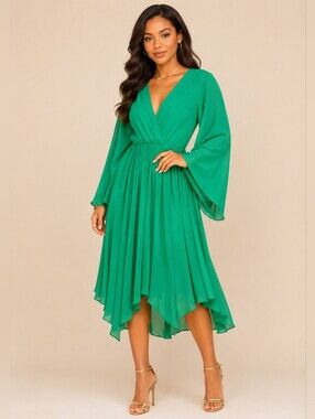 Meghan LA Emerald Green High-Low V-Neck Dress